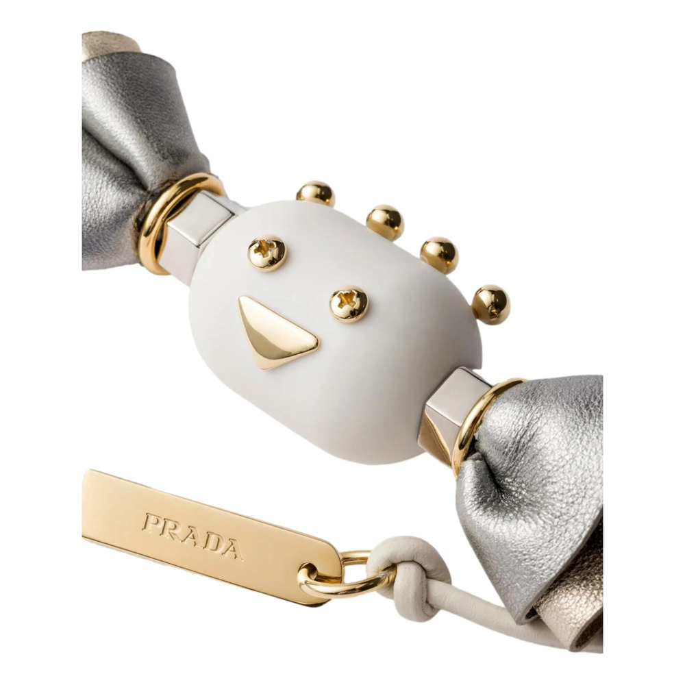 Prada White Silver Leather Candy Robot Bag Charm